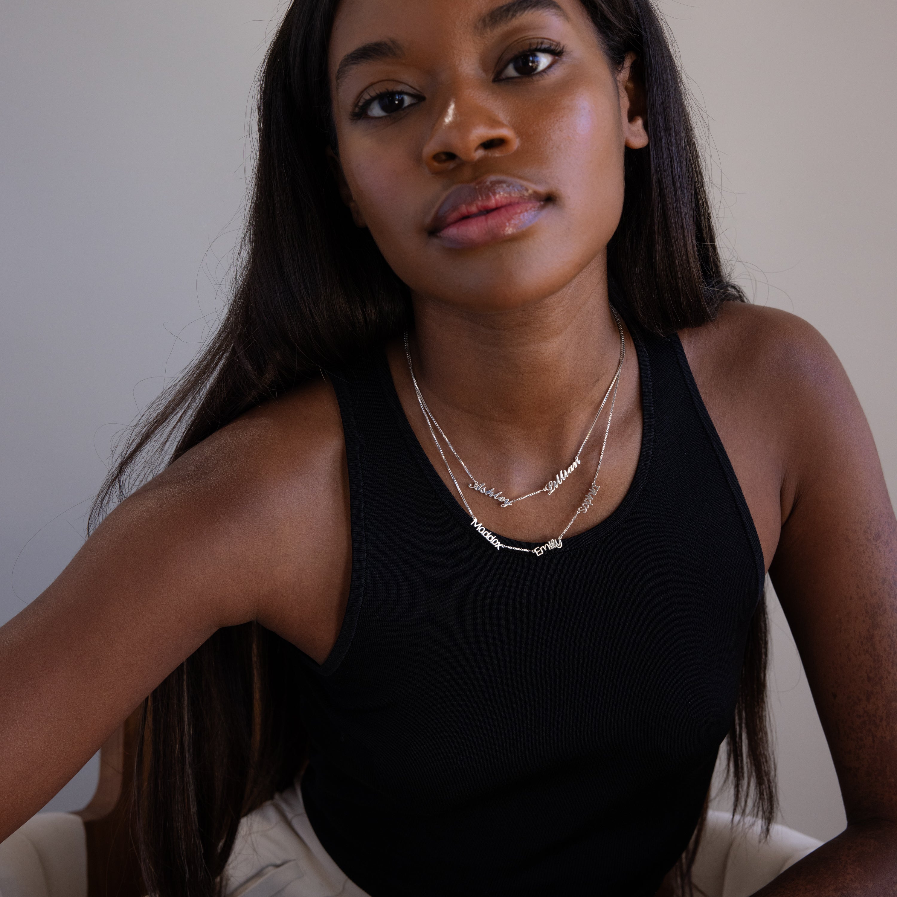 Carrie Box Chain Multiple Name Necklace